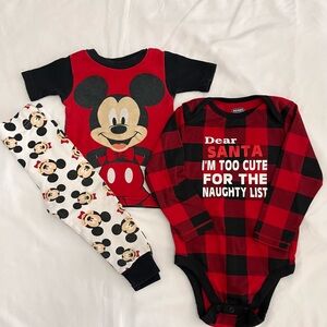Disney Mickey Mouse Red and Black Bodysuit Set